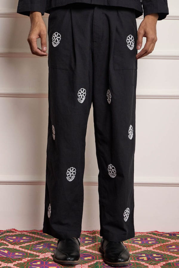 Harago — Bead Embroidered Wide Leg Pants