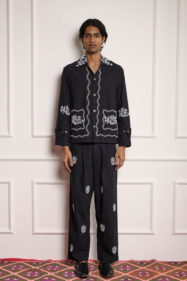 Harago — Bead Embroidered Wide Leg Pants