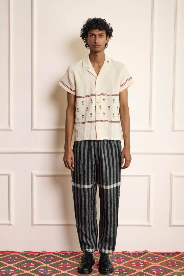 Harago — Tulip Cross Stitch Embroidered Shirt