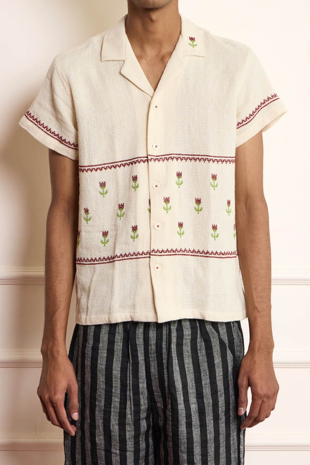 Tulip Cross Stitch Embroidered Shirt - image 3