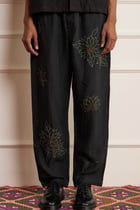 Black Kantha Embroidered Pants view 1