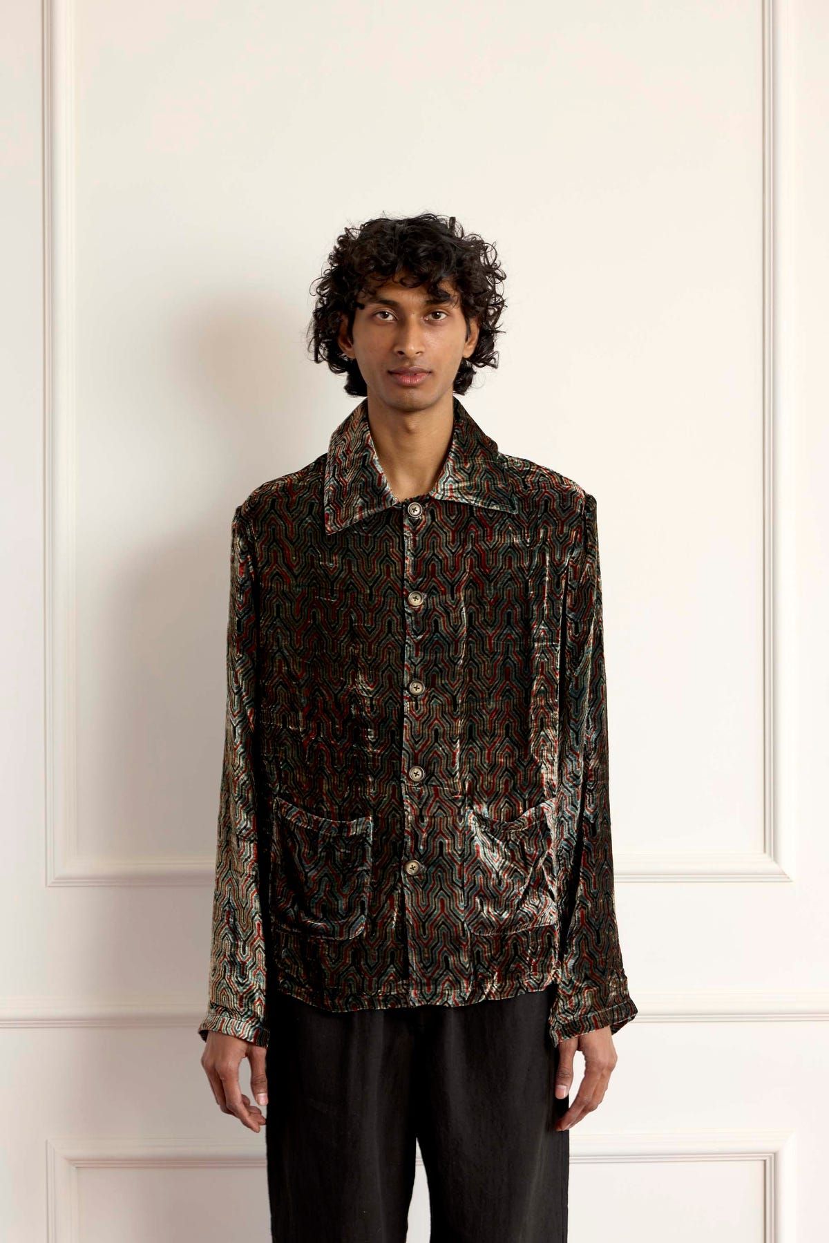 Printed Velvet Silk Blouson - image 3