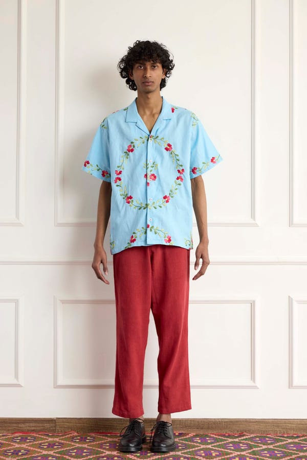 Harago — Vintage Floral Embroidered Shirt