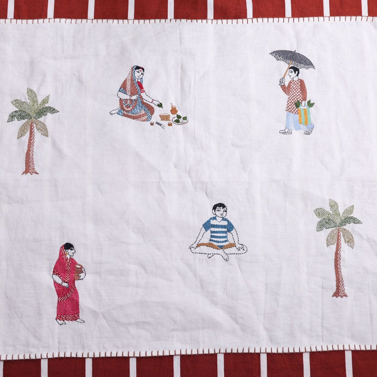 Vintage Kantha Embroidered Tea Towel - image 1