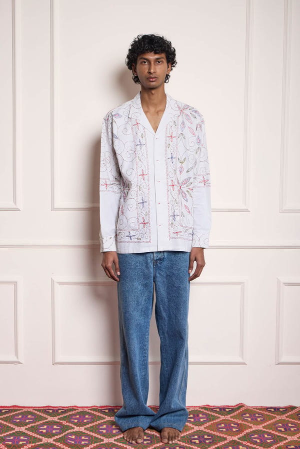 Harago — Hand Embroidered Shirt- White