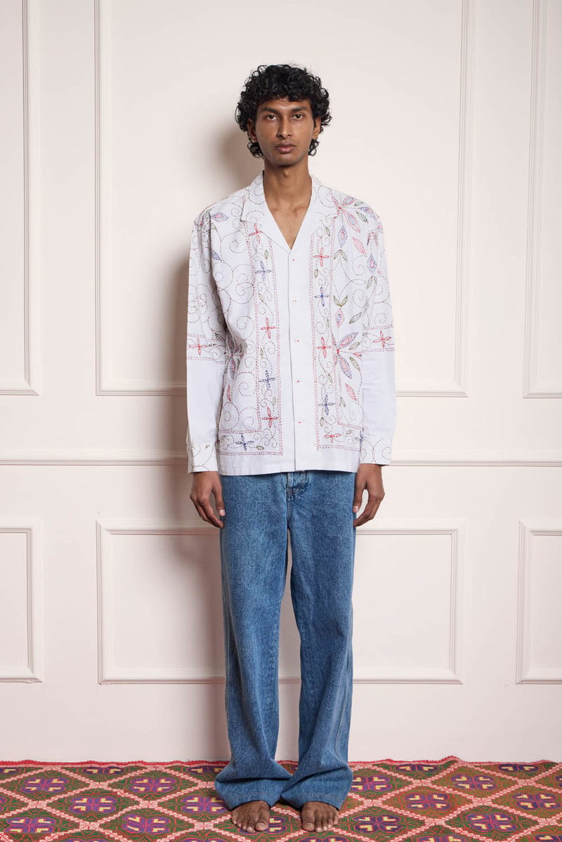 Hand Embroidered Shirt- White