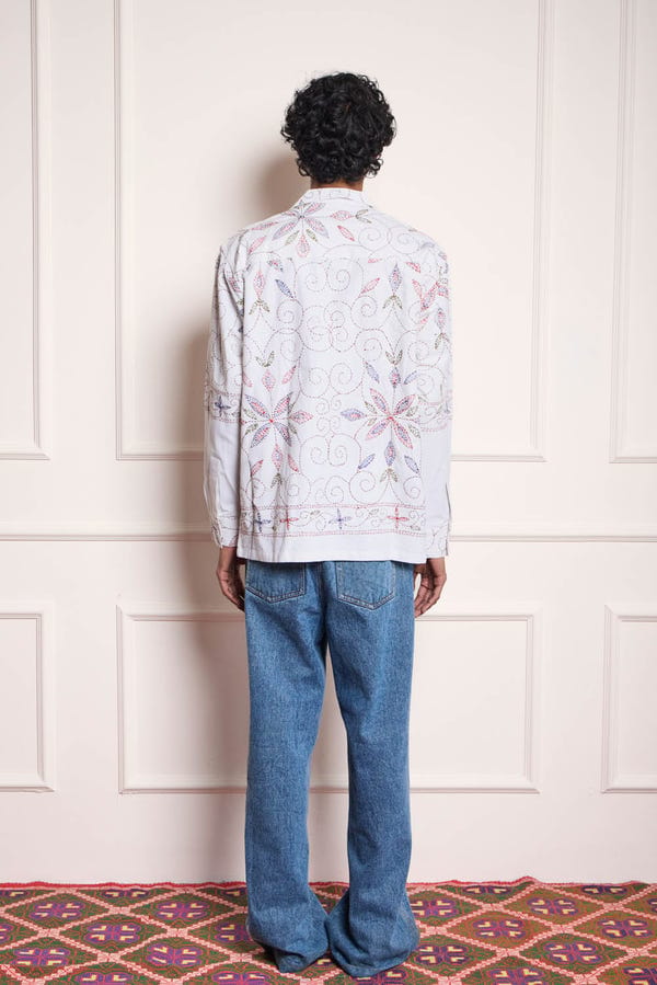 Harago — Hand Embroidered Shirt- White