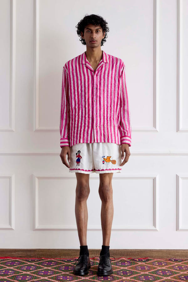 Harago — Hand-Embroideredl Linen Shorts