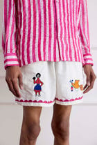 Hand-Embroideredl Linen Shorts view 3