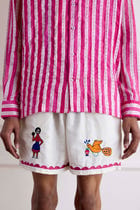 Hand-Embroideredl Linen Shorts view 4