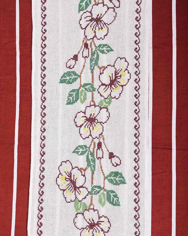 Floral Cross Stitch Embroidered Table Runner
