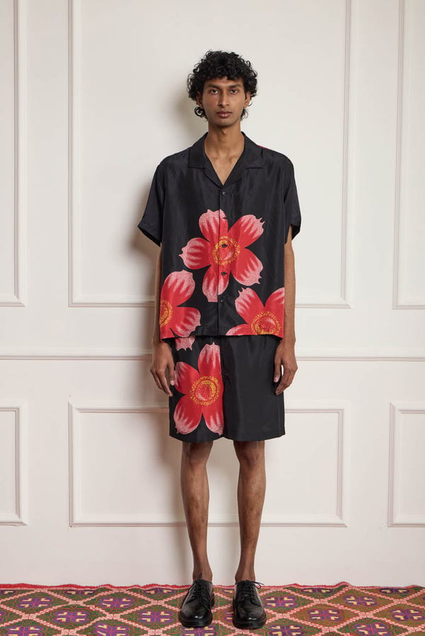 Harago — Floral Print Silk Shirt