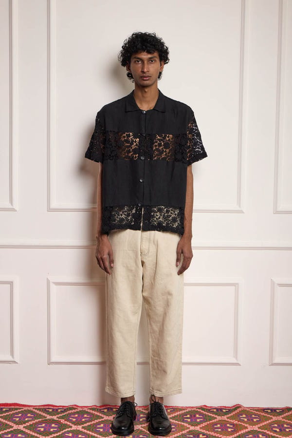 Harago — Lace Patchwork Shirt - Black