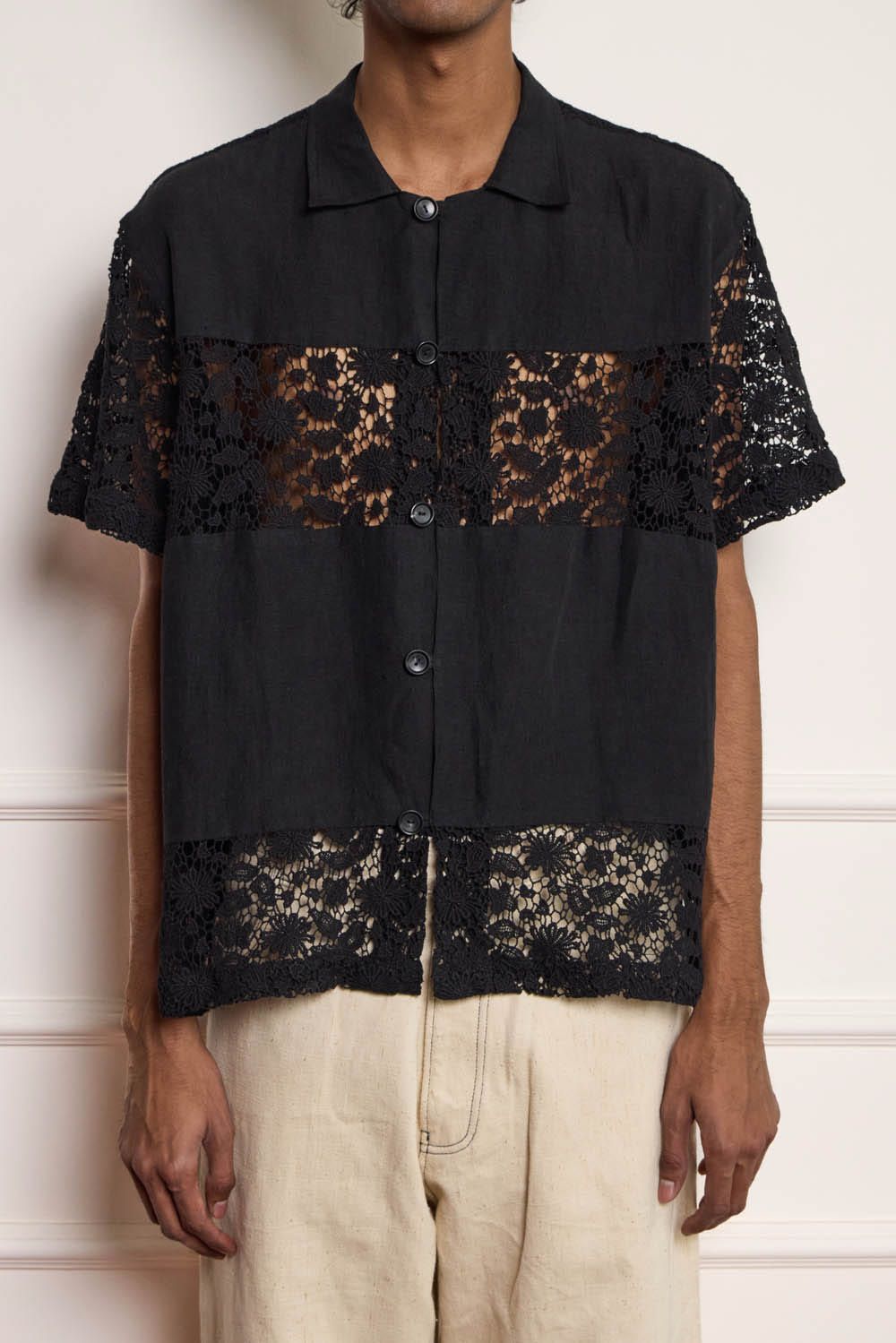 Lace Patchwork Shirt - Black - image 3