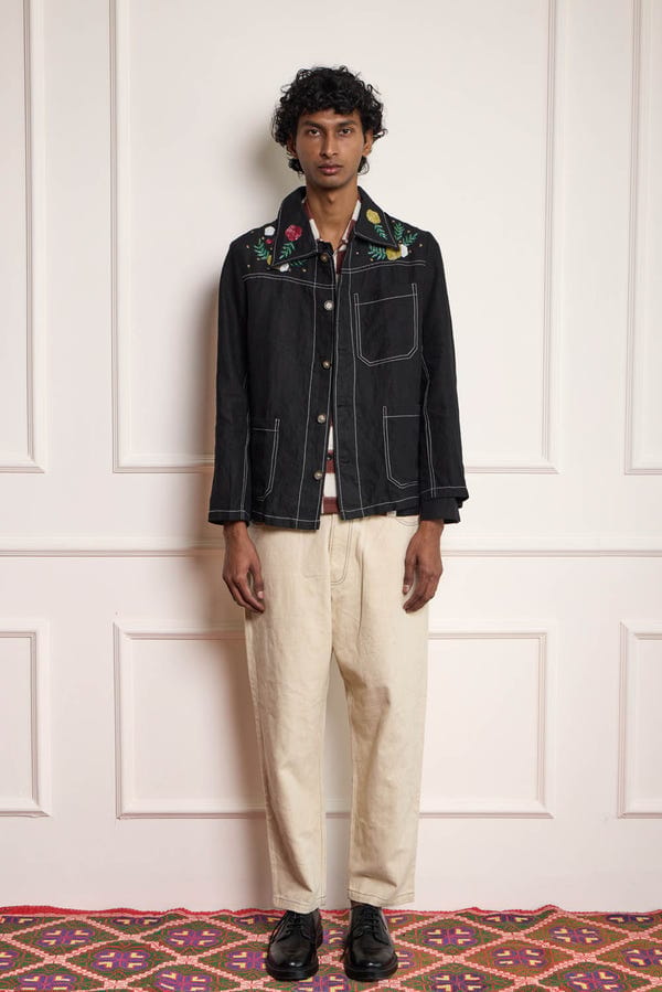 Harago — Sequin Embroidered Linen Jacket
