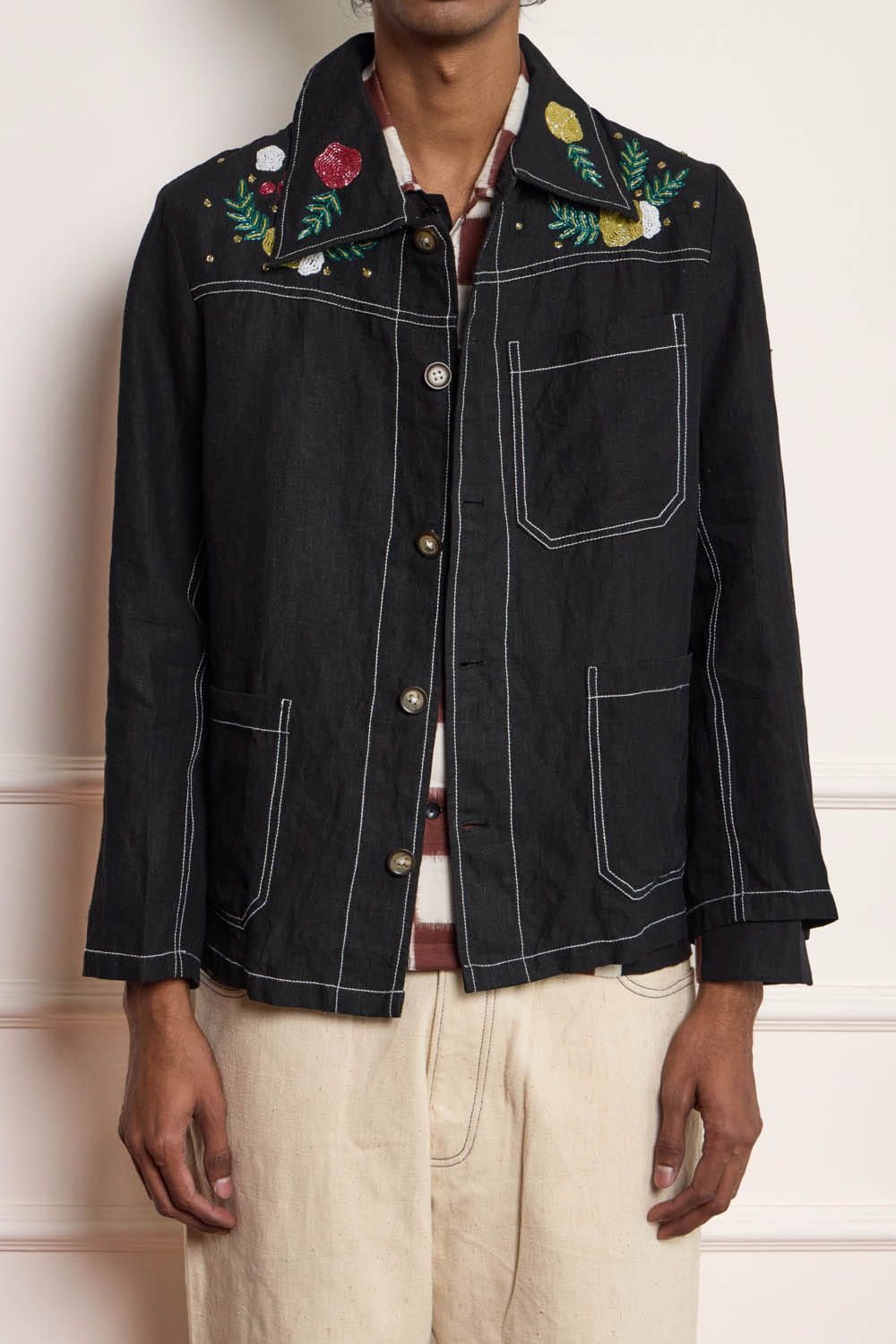 Sequin Embroidered Linen Jacket - image 3
