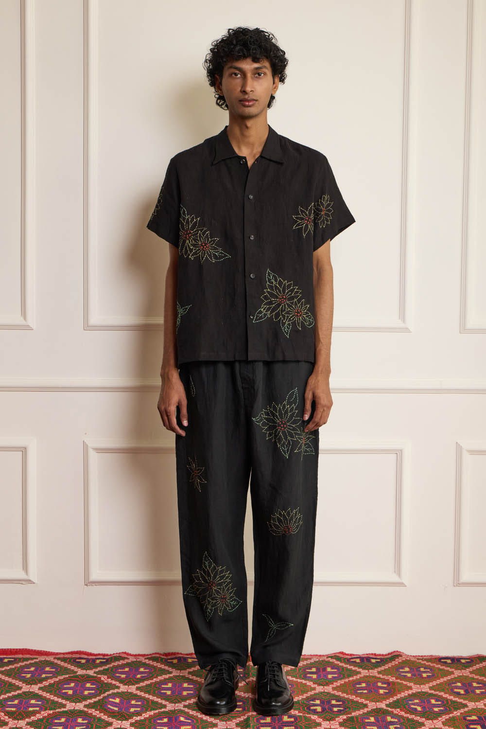 Black Kantha Embroidered Shirt - image 1