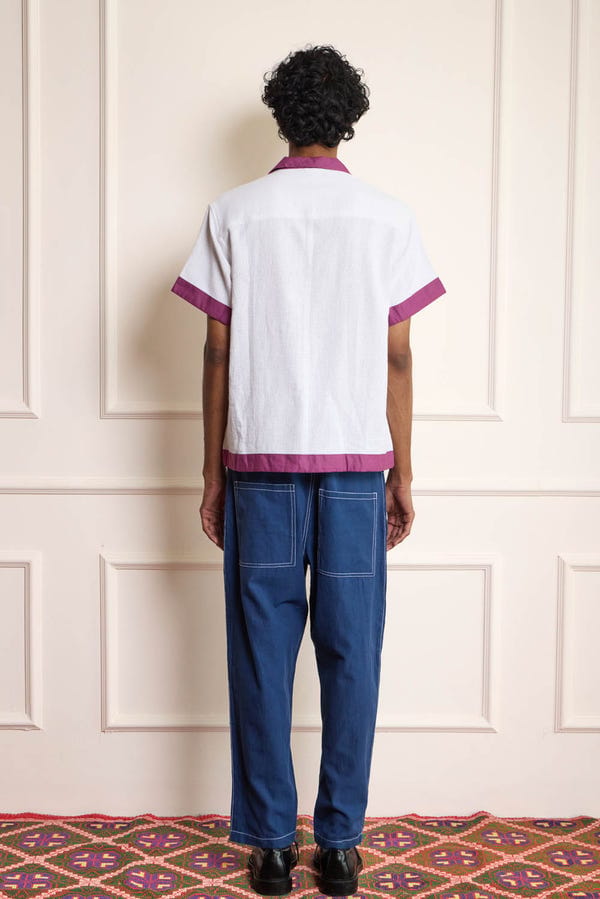 Harago — Floral Cross Stitch Embroidered Shirt