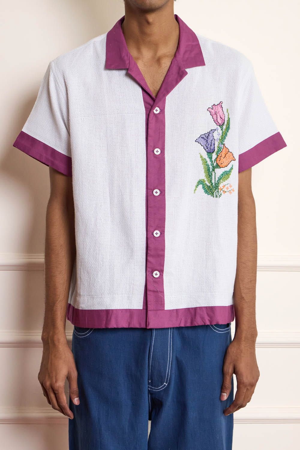 Floral Cross Stitch Embroidered Shirt - image 3