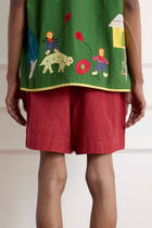 Red Cotton Shorts view 2