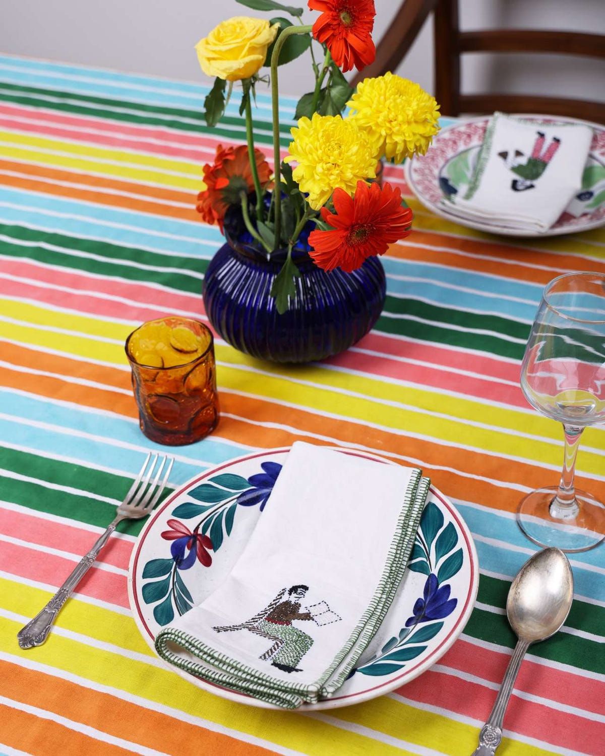 Block Printed Stripe Tablecloth - image 3