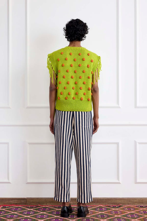 Harago — Green Fringed Vest