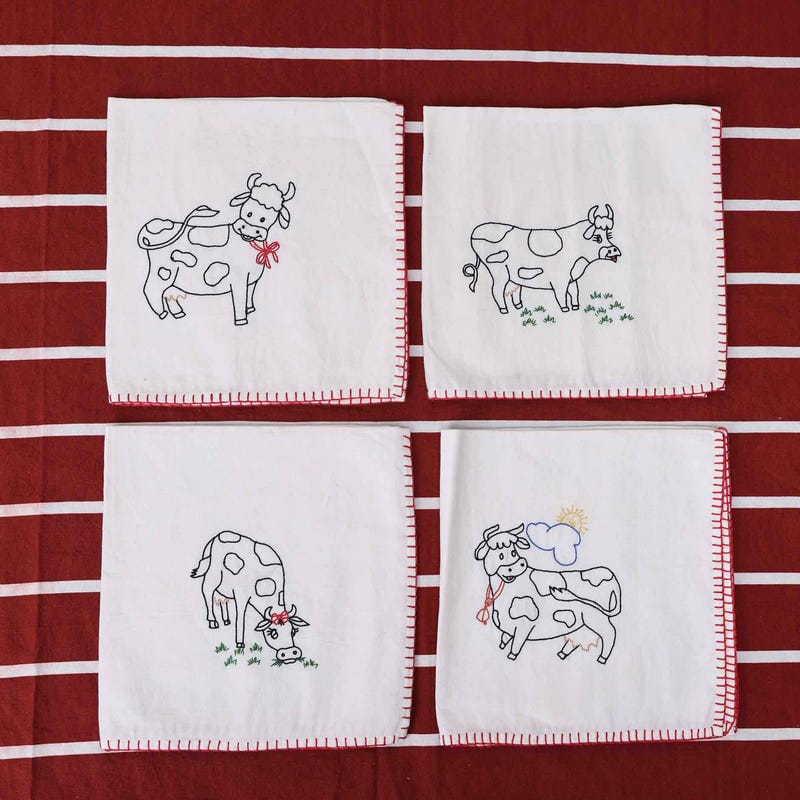 Cow Embroidered Table Napkin