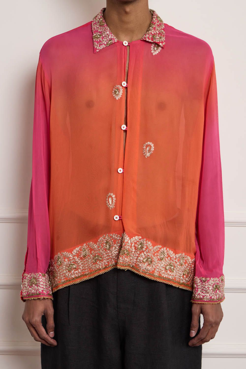 Ombre Silk Embroidered Shirt - image 3