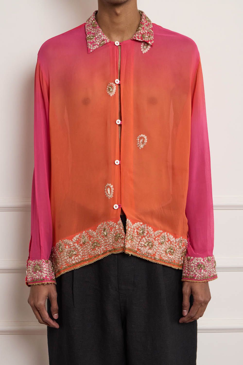 Ombre Silk Embroidered Shirt - image 4