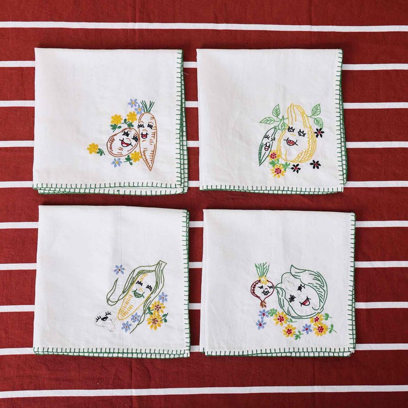 Vegetables Hand Embroidered Table Napkin