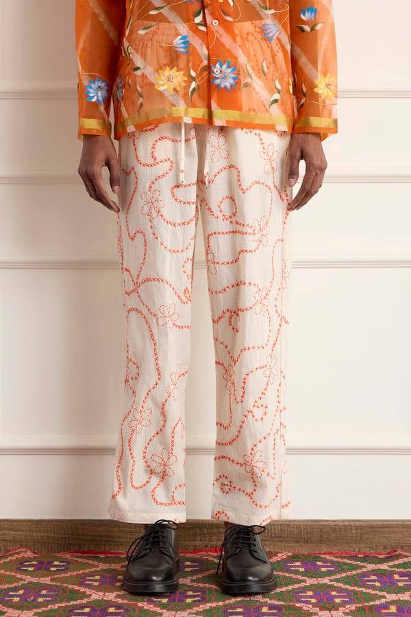 Harago — Cross Embroidered Pants