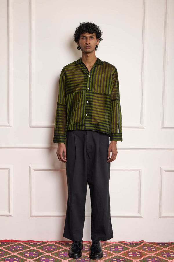 Harago — Silk Patchwork Shirt - Green