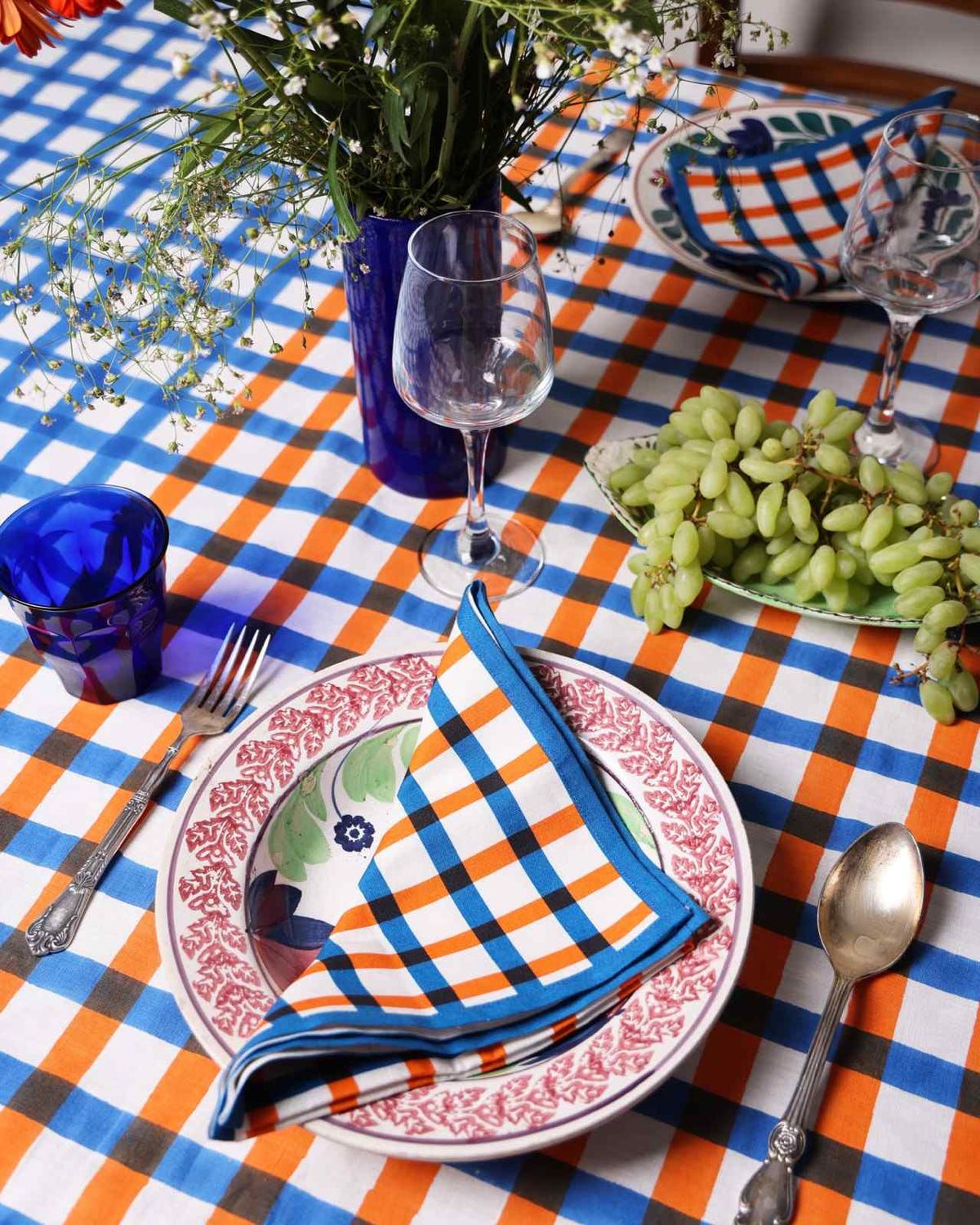 Block Printed Grid Tablecloth - image 3