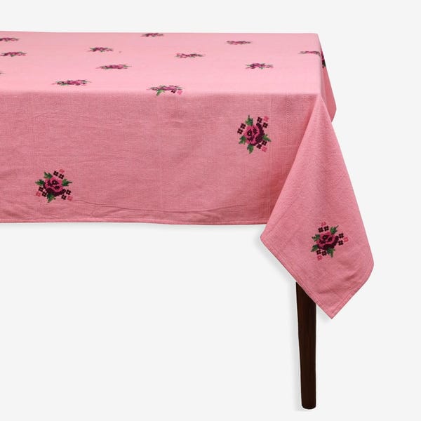 Harago — Rose Cross-Stitch Embroidered Tablecloth