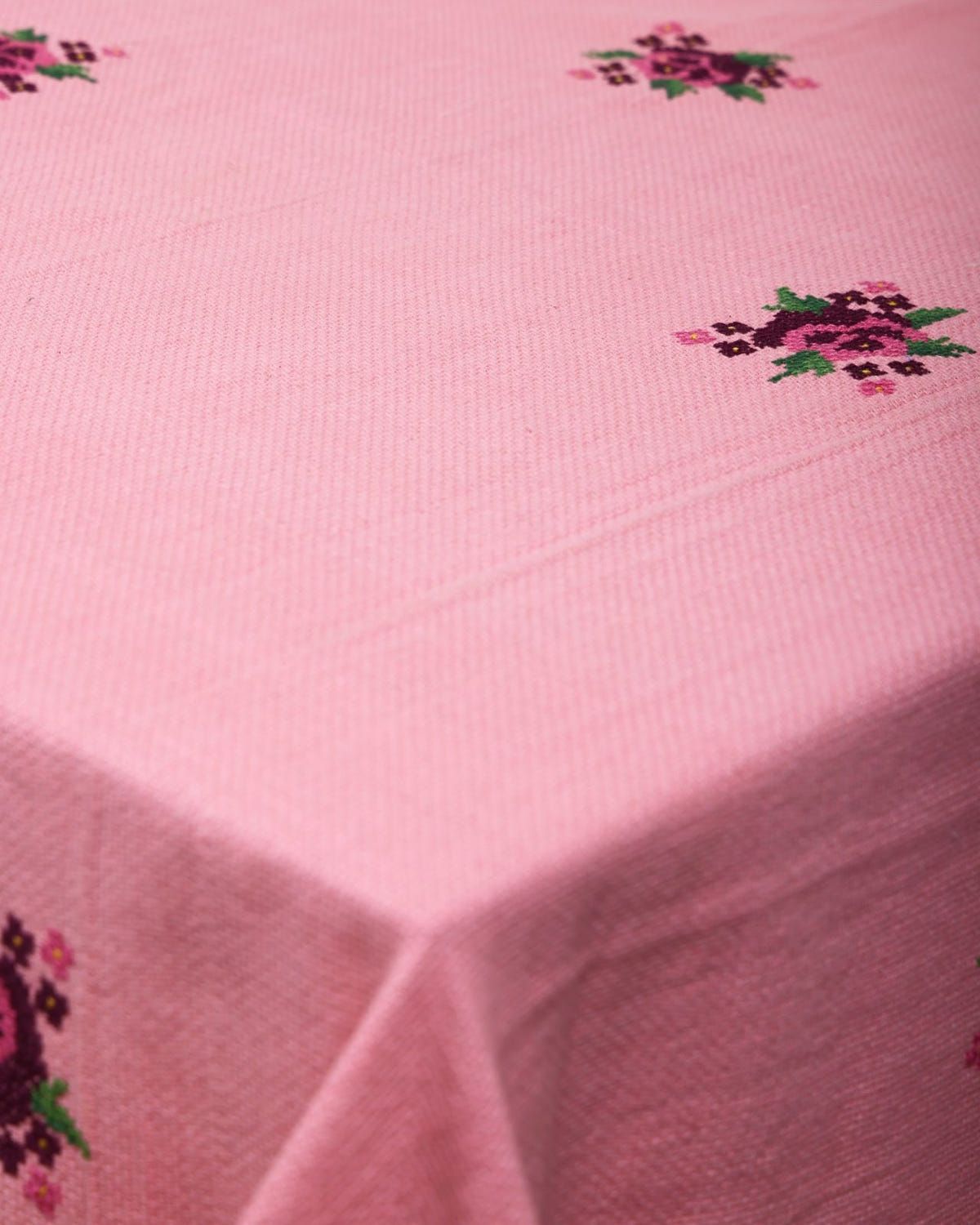 Rose Cross-Stitch Embroidered Tablecloth - image 2