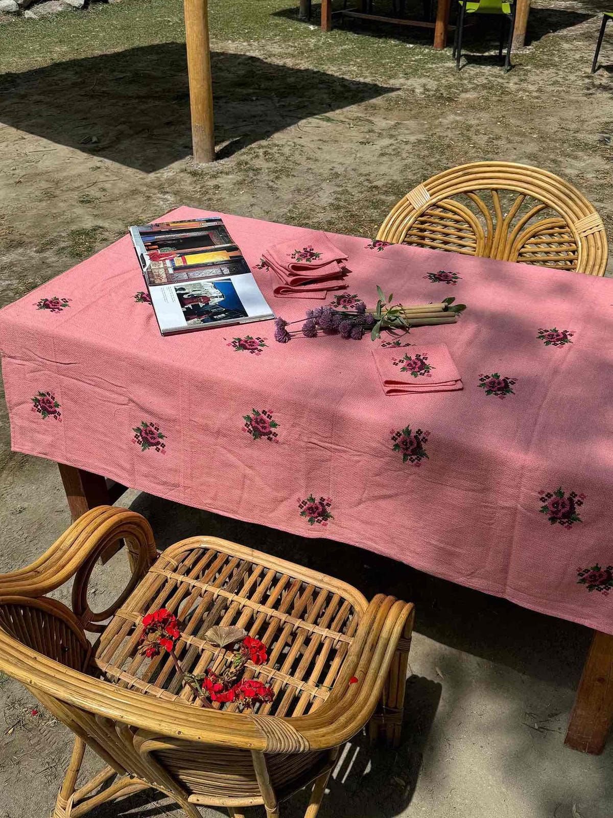 Rose Cross-Stitch Embroidered Tablecloth - image 3
