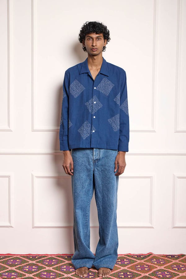 Harago — Indigo Kantha Embroidered Shirt