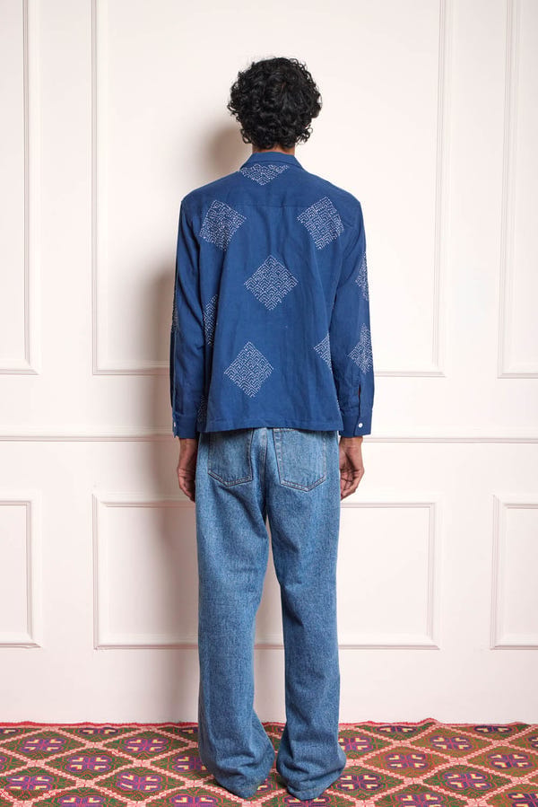 Harago — Indigo Kantha Embroidered Shirt