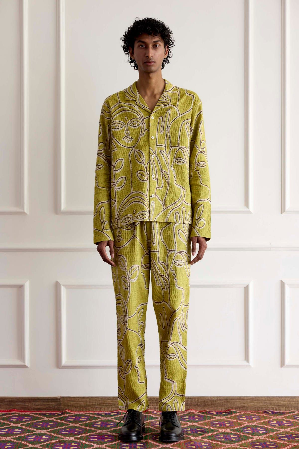 Kantha Stitch Silk Drawstring Pants - image 1