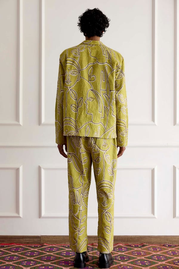 Harago — Kantha Stitch Silk Drawstring Pants