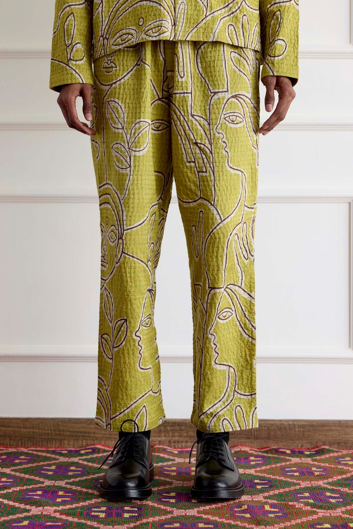 Kantha Stitch Silk Drawstring Pants - image 3