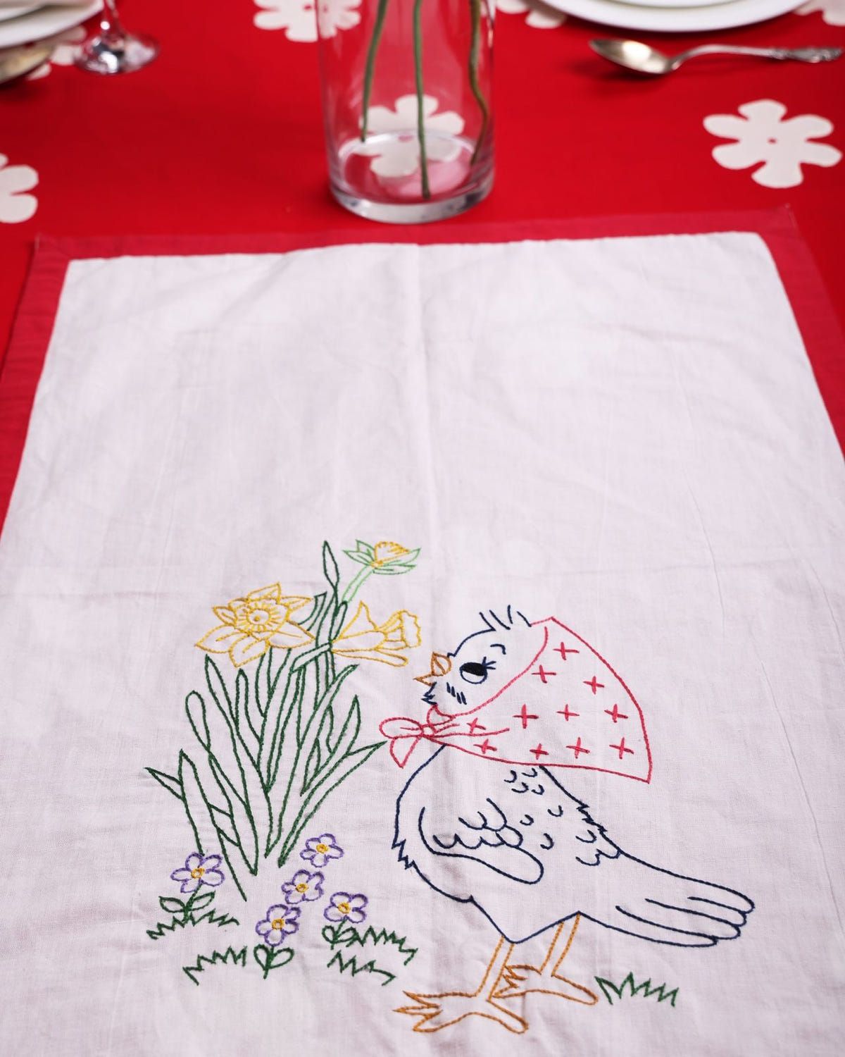 Bird Embroidered Tea Towel  - image 1