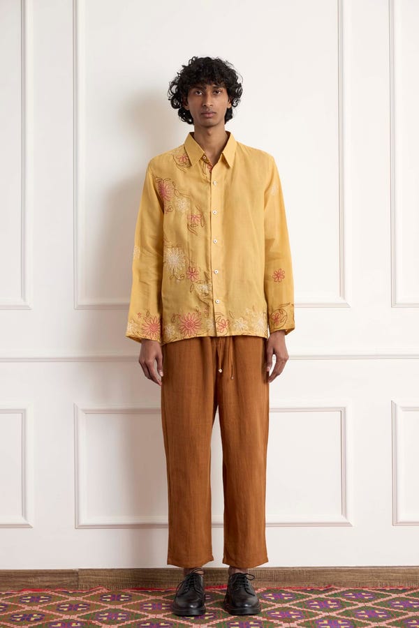 Harago — Mustard Long Sleeve Embroidered Shirt