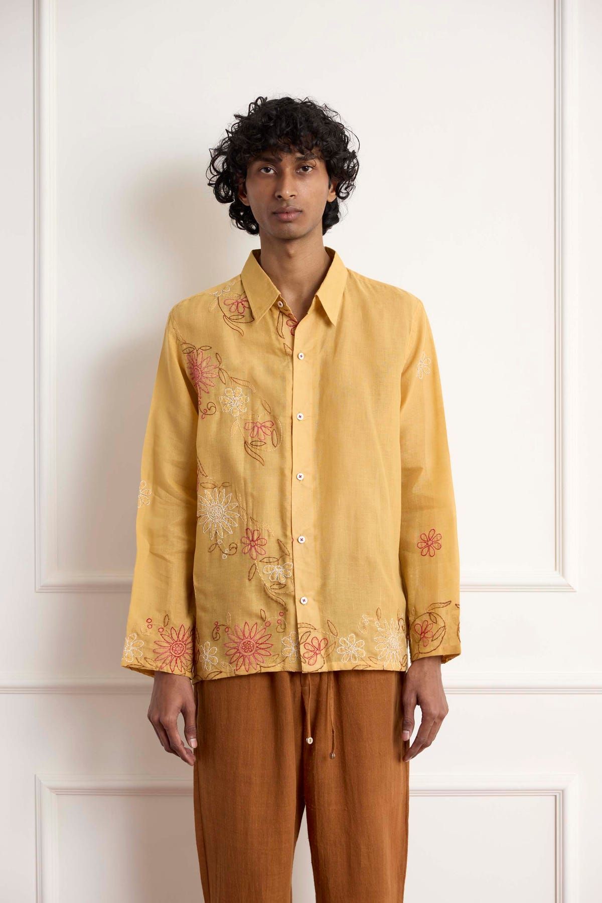 Mustard Long Sleeve Embroidered Shirt - image 3