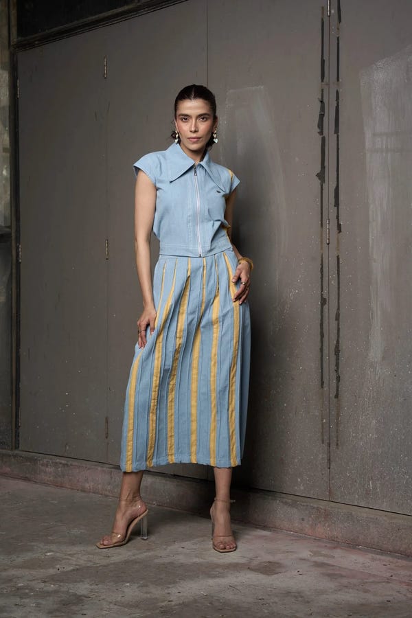 Inner Saints — Santorini Blue Denim Skirt Set