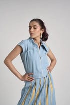 Santorini Blue Denim Skirt Set view 6