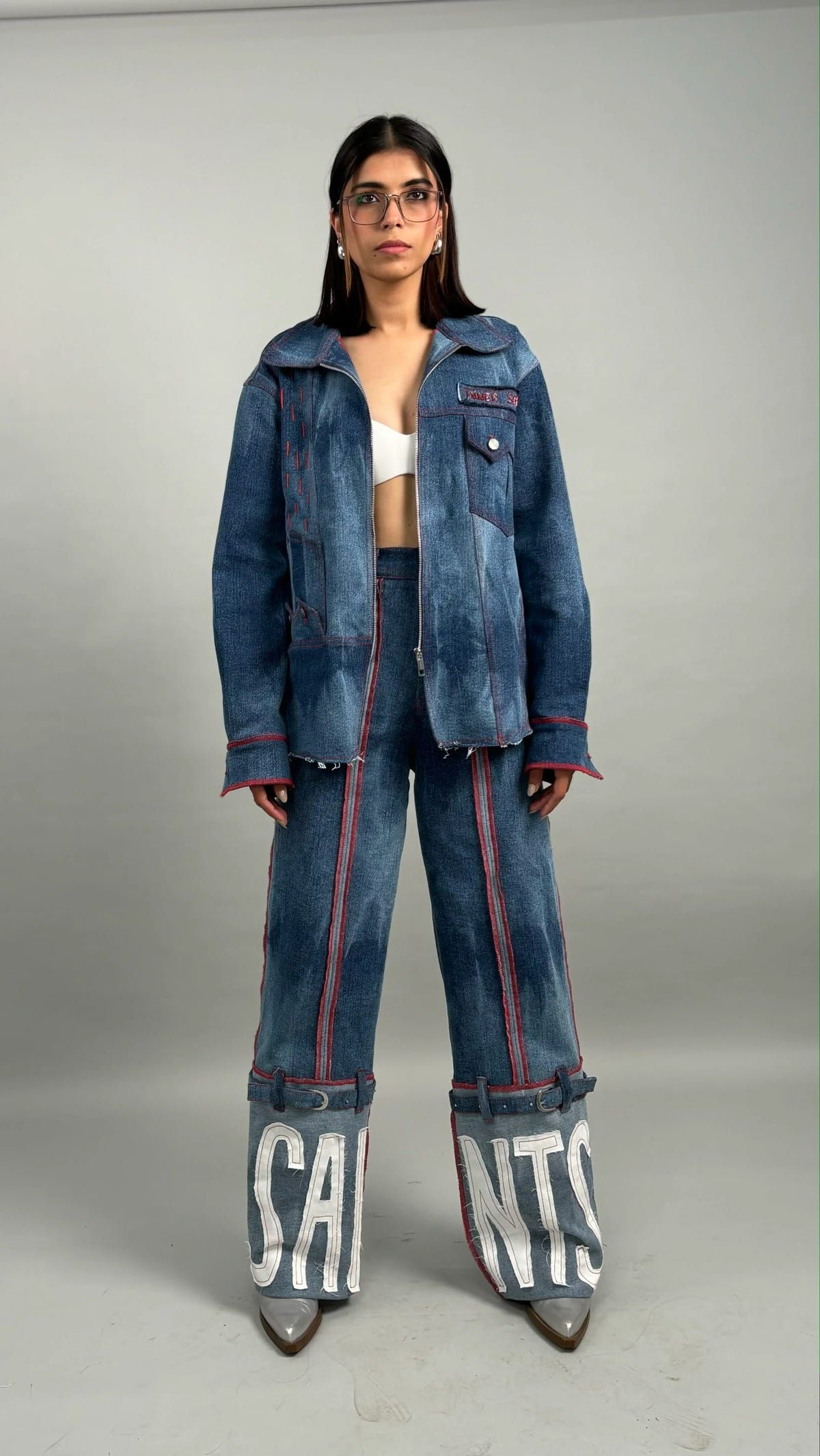 Blue Effect Shirt Jacket & Wide Leg Jeans Set - image 2