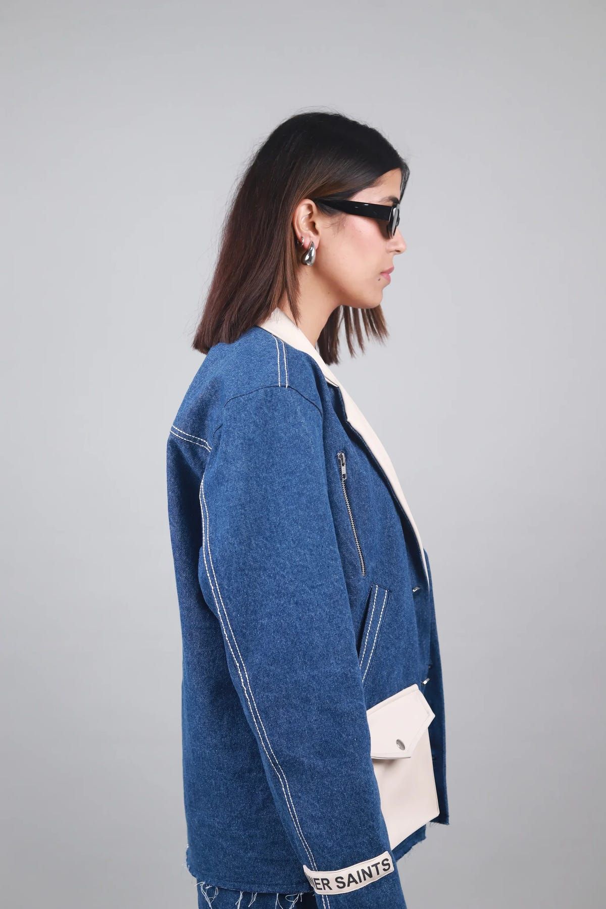 Denim Leather Blazer & Cargo Jeans Set - image 4