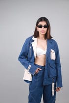 Denim Leather Blazer & Cargo Jeans Set view 5