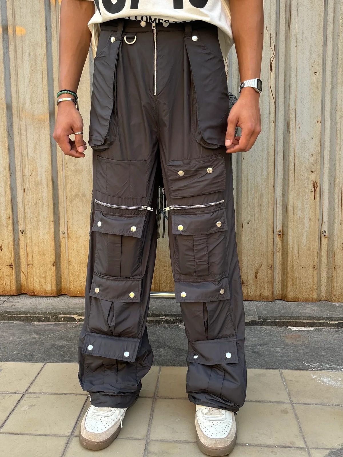 Unisex Charcoal Parachute Cargo Pants - image 5
